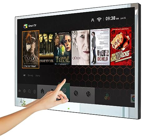 Soulaca 32 inch 4K UHD Smart TV for Bathroom,Mirror Touch Panel,with Analog and Digital Tuner,IP65 Waterproof,WiFi, Bluetooth, Android 11.0 System,2024 Model