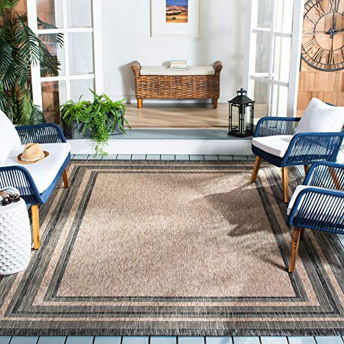 SAFAVIEH Washable Rug Outdoor Courtyard Collection - 10' Square, Natural & Black, Non-Shedding & Easy Cleaning, Ideal for Patio, Backyard, Mudroom (CY8475-37312)