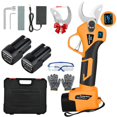 Tijeras de podar eléctricas – 40 mm tijeras de podar eléctricas profesionales con 2 16,8 V/2000 mAh batería – Tijeras de podar con batería para jardinería árbol de fruta de las vides