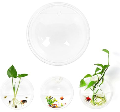 2PCS Wall Hanging Plant Terrarium, Wall Mounted Fish Bowl Tank Clear Flower Pot Aquarium, Acrylic Globe Flower Vase Planter, Wall Fish Bubble Tank for Succulent Plants, Hydroponic Air Plant