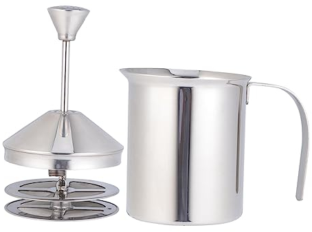 ABOOFAN Manual Stainless Steel Milk Foam Maker with Double Layer Filter Screen and 800cc Capacity Elegant Milk Frother Pitcher for Kitchen Use and Coffee Lovers