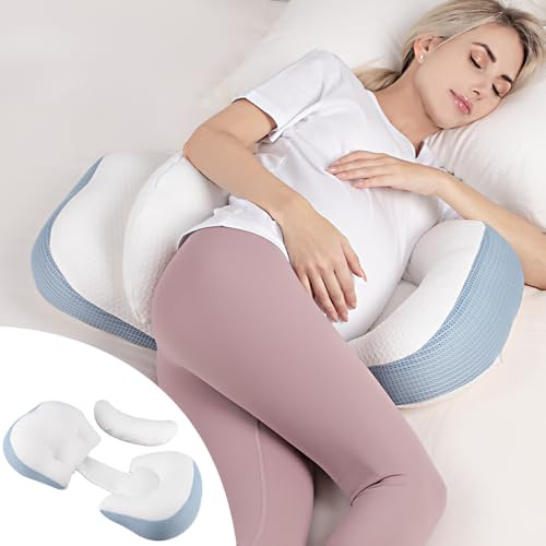 Chilling Home Pregnancy Pillows for Sleeping,Maternity Pillow for Belly,Hip | Adjustable and Portable Maternity Body Pillows for Adults W Shaped Pillow with Breathable Cover(Blue)