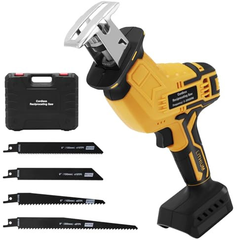 YEARTOP Akku-Säbelsäge für DE-walt 20V Akku, Bürstenlose Power-Stichsäge, 3500SPM variable Geschwindigkeit, 4 Sägeblätter mit Transportkoffer zum Schneiden von Holz/Metall/PVC, blankes Werkzeug