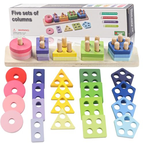 TIVUNORON Juguetes para Clasificar Educativos Geométricos Formas, Juego de Clasificar y Apilar Formas, Juguetes de Madera Montessori Incluye 5 Formas de Cubo, Regalos para Niños y Niñas de 1 2 3 Años