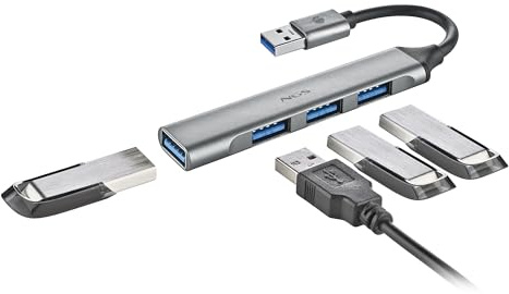 NGS IHUB4 Micro – Hub USB 4 Puertos (1x USB 3.2 Gen1 5Gbps + 3X USB 2.0), Compacto, Plug & Play, Compatible PC y Mac, Cable 100 mm