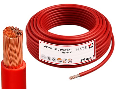 ALPTEG H07V-K Batterikabel, metervara, 25 mm², röd