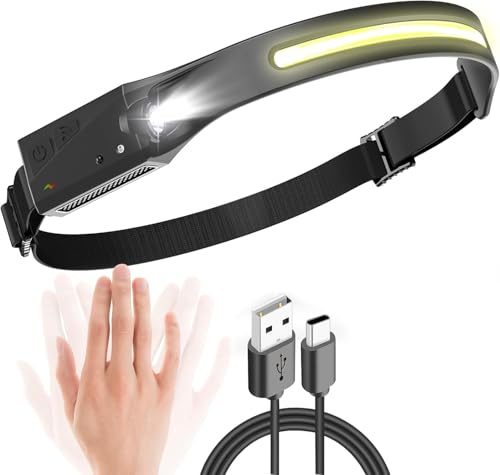 Lampe Frontale Rechargeable, Lampe Frontale LED Ultra Puissante USB C avec 5 Modes d’Éclairage, Détecteur de Mouvement, Lampe Torche Frontale IPX4 Étanche pour Randonnée Bricolage Camping Pêche. A++++