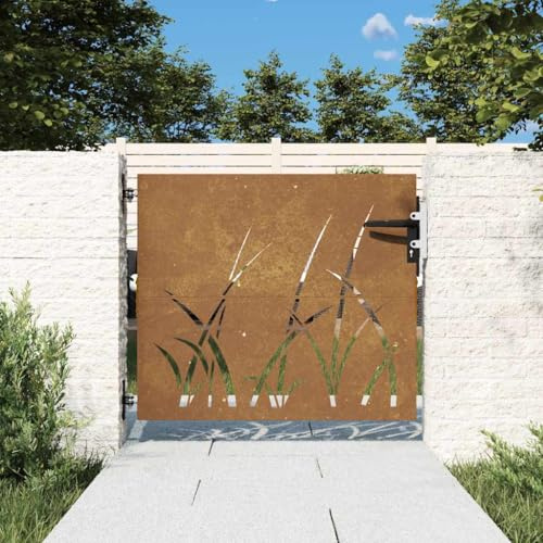 Cancello da Giardino in Acciaio Corten, Design Laser con Serratura, Cancello per Recinzione, Portoncino Ingresso Esterno, per Giardino e Cortile, Colore Ruggine, 85 x 100 cm
