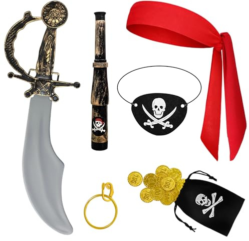 Coco Berming 7 Pièces Accessoires de Costume Pirate | Ensemble D'accessoires de Pirates, Accessoires de Carnaval pour Pirates Fête Cosplay pour Carnaval