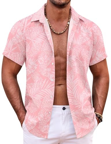 COOFANDY Hawaii-skjorta män kortärmad sommarskjorta blommor button down strandskjorta semester fest fritid skjorta
