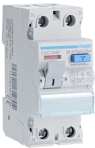 interrupteur différentiel hager - 63a - 30 ma - 2 pôles - type ac - vis / vis