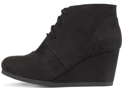 Soda “REX” ~ Women Lace Up Rounded Toe Low Wedge Ankle Bootie (Black, 6)
