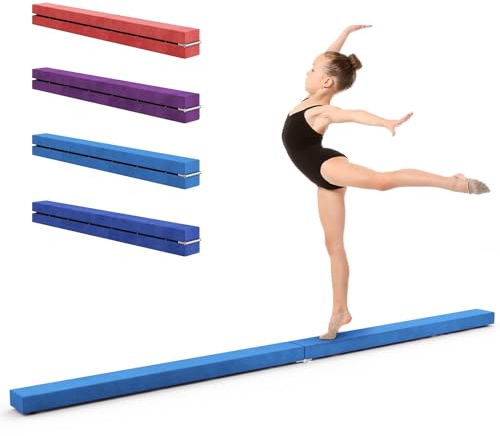 Dripex Folding Gymnastics Balance Beam 7FT Kids Training Beam Faux Suede for Home Gym Exercise