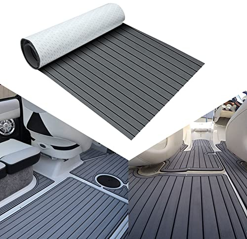 Toogou Neue Generation Eva-Schaum rutschfeste Marine Matte Rückseite mit 3 M Klebstoff, Synthetische Teakdecks für Boote, Kajak (Dunkelgrau mit schwarzen Streifen)