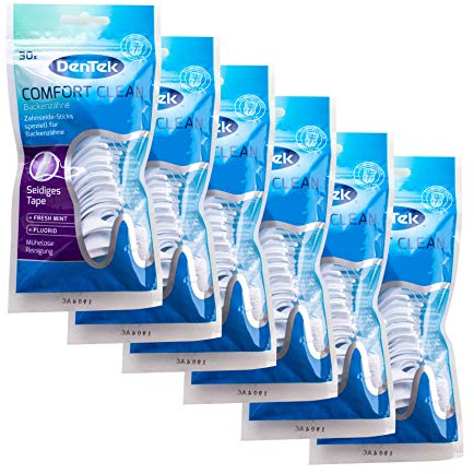 6x DenTek Comfort Clean, filo interdentale Sticks, Tandflossers, Dental Sticks, filo interdentale, per molari, per incisivi, gusto menta