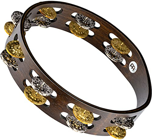 Meinl Percussion Vintage Wood Tambourine - 2-reihiges Tamburin - Durchmesser 10 Zoll - Siam Eiche / Messing und Stahl, Walnut Brown / Natur (TA2VM-WB)