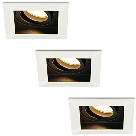 HOFTRONIC 3er Set Durham LED Einbaustrahler Eckig - 4W 345lm - 2700K warmweiß - GU10 - Dimmbar - Schwenkbar - IP20 für innen - Weiß