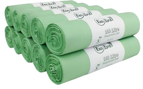 140 Litre x 100 bags BioLiner Compostable Wheelie Bin Liner - Biodegradeable Sacks/Liners - EN 13432 - Compostable 140L Bags with Composting Guide