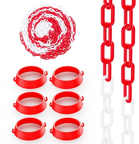 BATTIFE 32 ft Plastic Chain with 6 Connector Kits for Traffic Cones
