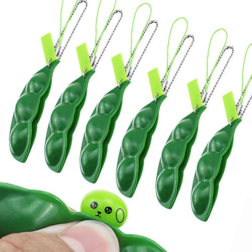 BlueXP 6 Stück Squeeze Toys Squeeze-a-Bean Drücken eine Bohne Böhnchen Anhänger Sojabohne Schlüsselanhänger Anhänger Handykette Erbsen Reduziert Angst und Stress