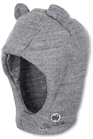 Sterntaler Schalmütze Wolle – kuschelige Unisex Babymütze mit Klettverschluss – Wolle (Merino) mit Kaschmir-Feeling & Wolljersey-Futter - Wintermütze für Baby & Kleinkind – Silber meliert, Größe 43