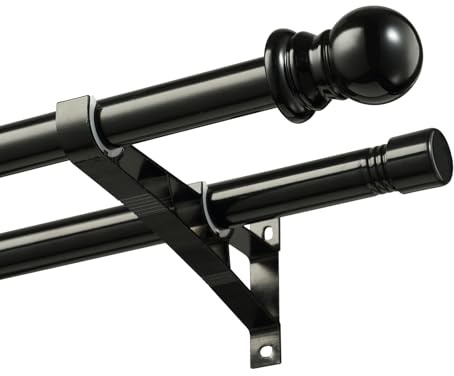 Double Curtain Rod, Double Blackout Curtain Rods for Windows 48 to 84 inch Heavy Duty Snap-On Bracket, 1 inch Stainless Steel Dual Rods for Drapes and Curtains, Adjustable Sections, Decorative Finals