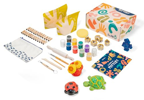 Sculpd Air Dry Clay Kit for Kids Age 7 8 9 - Includes Air Dry Modeling Clay, 10 Colors Paint Set, Paintbrushes, Sculpting Tools, Guide and More - Air Dry Clay for Kids Pottery with Art Accessories
