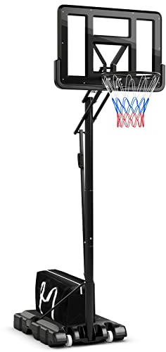 GYMAX Basketball Hoop and Stand, Portable Basketball Set with Backboard, Wheels, Stable Base & Secure Bag, Professional Basketball Hoop System Black 90 x 59 x 368cm (L x W x H)