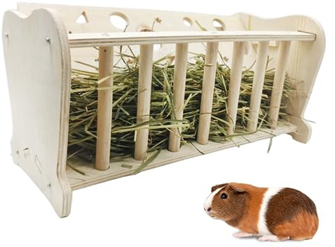 Hamiledyi Rabbit Wooden Hay Feeder Natural Wooden Guinea Pigs Hay Rack Large Capacity Rabbits Hay Holder Food Dispenser for Bunny Chinchilla