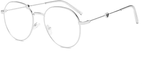NOVESIXTDAT Lunettes de Lecture Rondes for Femmes, Miroir Lumineux Plat Ovale, lecteurs de lumière Bleue Noire, Lunettes Anti-éblouissement avec cœur (Color : Silver, Size : +0.50)