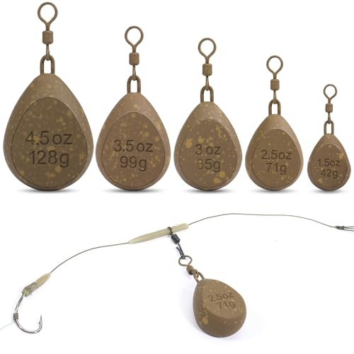 Sougayilang Karpfen-Angelgewichte, hergestellt aus ungiftigem und harmlosem Material, sind Karpfen-Angelköderzubehör，5 Gewichten von 1,5/2,5/3,0/3,5/4,5 Unzen.-SD
