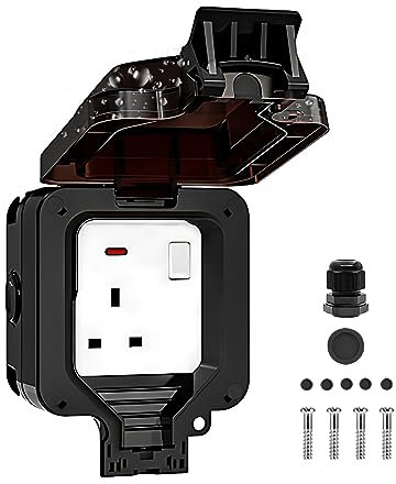FOVNOT 1 Gang Weatherproof Outdoor Sockets, 13A Outside Plug Sockets IP66 Single Socket Waterproof Plug Socket