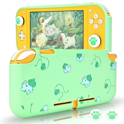 DLseego Hülle für Switch Lite, Poke Elf Klassisches Anime-Muster Soft Slim Anti-Scratch Switch Lite Case Shock Absorption Switch Lite Hülle mit 2 PCS Joystick Kappen,Grün