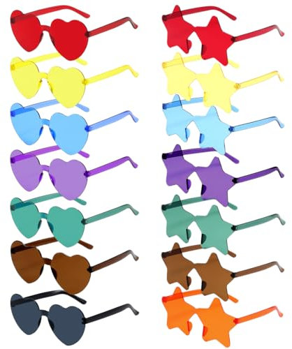 Capaneus 14 Stück Stern Herz Sonnenbrille, Partybrillen Herz Stern, Party Sonnenbrille Kinder Erwachsene, Party Sonnenbrillen Set für Party Zubehör, Foto Requisiten, Geburtstag, Fasching, Karneval