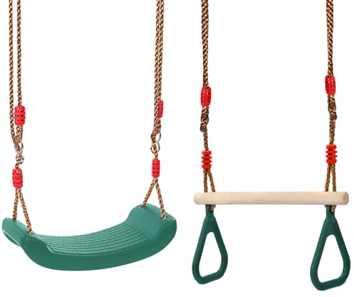 REDCAMP Balançoire trapézoïdale avec anneaux de gymnastique, siège à bascule résistant aux intempéries, pour l'intérieur et l'extérieur, avec corde de balançoire antidérapante en polyéthylène, hauteur