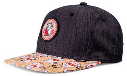 Djinns – Kids Lucky Cat Linne – Snapback Cap barn pojkar basebollkeps keps keps keps ungdom storlek, Rev. Svart, one size