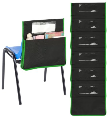 PATIKIL Gröna stolfickor för klassrumslängd 42 cm bredd 39 cm sittsäckar med tomt namnfack, 6 st