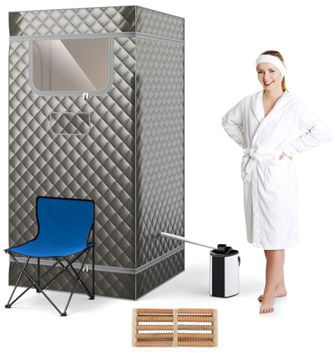 HOMFME Portable Sauna Tent, Full Body Steam Sauna with 3L Steamer Generator, Remote Control, Folding Chair, Personal Home Sauna Box Pod for Therapy Slimming Detox (Gray)