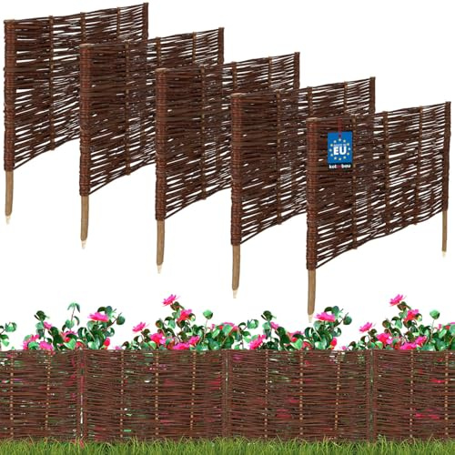 KOTARBAU® 5 st Rabattkant Trä - Pilstaket - Trädgårdsstaket - Pilträ - 60 x 40 cm - Brun - Gräskant Trä - Spjälstaket - Trädgårdsavgränsning - Dekorativ Kantstaket - Gräsmattekant