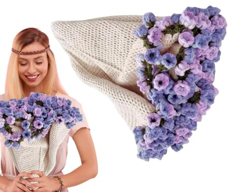Coperta all'uncinetto, coperta in cotone lavorato a maglia, kit all'uncinetto, bouquet di fiori fatti a mano, kit per lavoro a maglia, tappeto floreale lavabile in lavatrice, decorazione per la casa