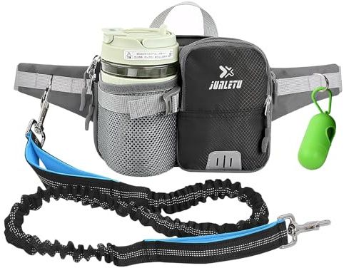 Sac Ceinture Chien Anti-Traction avec Laisse Mains Libres – Ceinture Réglable pour Jogging & Randonnée (Laisse Élastique 120-175cm, Poche Téléphone Étanche, Réfléchissante)