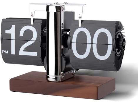 Flip Desk Clock, Retro Digital Flip Down Clock, Automatic Turning Battery Operated Mechanical Clock, for Home Room Office Décor (Black)