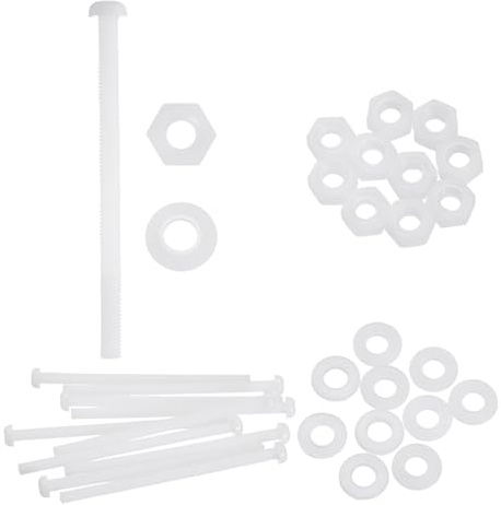sourcing map Lot de 10 vis à tête ronde cruciforme en nylon PA66 M6 x 100 mm avec rondelles plates et écrous hexagonaux pour assemblage de machines à faire soi-même, blanc