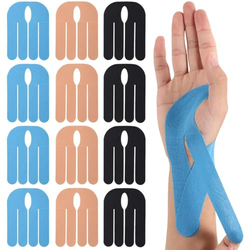THQAE 12 Pcs PreCut Nastro Kinesiologico per Polso, Kinesiotape, Benda Elastica impermeabile, Tape Sportivo, Alleviamento del Dolore Muscolare, per Il Polso Articolazioni Supporto Muscolare