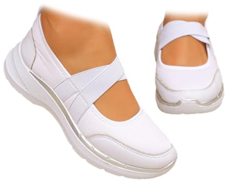 Zapatos ortopédicos Mary Jane para mujer, de malla transpirable, suela gruesa, cómodos zapatos para caminar, White, 37 EU
