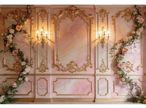 Ttincceer 2.2x1.5m Fond Mural Palais pour Anniversaire de Fille, décoration Florale ombrée Rose marbré, Chambre de Princesse, Studio Photo, Anniversaire de bébé, Mariage, Accessoire de Studio