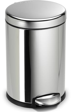 simplehuman 4.5 Liter / 1.2 Gallon Round Bathroom Step Trash Can, Polished Stainless Steel