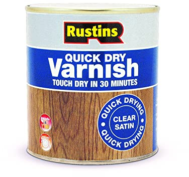 Rustins Quick Dry Varnish Clear Satin 500ml -Fast-Drying Water-Based Wood Varnish; Durable Non-Yellowing Finish in Gloss, Satin or Matt for Indoor Use