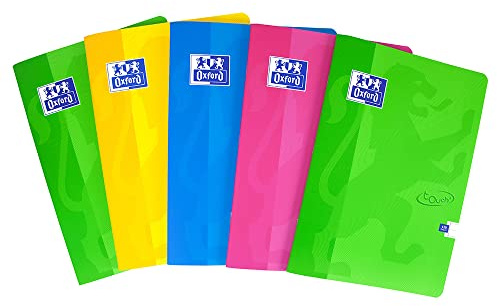 Oxford Touch A4 Premium Exercise Books, 8mm Lined, 120 Pages, Random Assorted Colours, Pack of 5