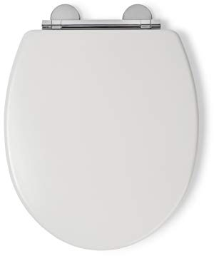 Croydex Lugano White Wooden Toilet Seat - Soft Close & Quick Release Button for Easy Cleaning, Adjustable Hinges with Top and Bottom Fixings Included and Antibacterial Treated Surface (White)